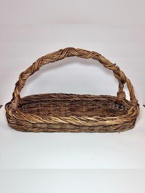 Rectangular Twig and Wicker Gathering Basket Large 21”x8”X12” Brown Vintage